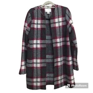 Max Studio Women’s Wool Blend Gray Plaid Open Front Jacket Coat Size L
